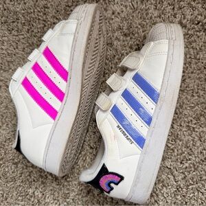 adidas Kids White Sneakers with Pink & Blue Stripes